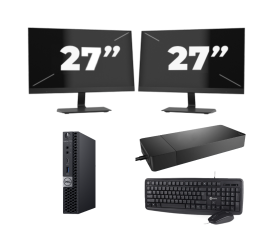 Dell OptiPlex 7070 Micro USFF - Intel Core i3-9. sukupolvi - 8GB RAM - 256GB SSD - Windows 11 + 2x 27 tuuman näyttö