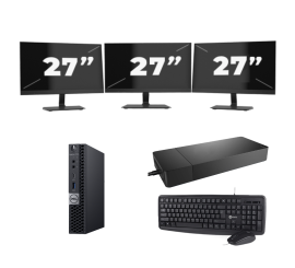 Dell OptiPlex 7070 Micro USFF - Intel Core i3-9. sukupolvi - 8GB RAM - 256GB SSD - Windows 11 + 3x 27 tuuman näyttö