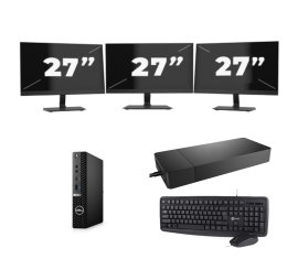 Dell OptiPlex 7080 USFF - Intel Core i3-10. sukupolvi - 8GB RAM - 256GB SSD - Windows 11 + 3× 27 tuuman näyttö
