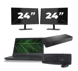 Fujitsu LIFEBOOK E5411 - Intel Core i5 11. sukupolvi - 14 tuumaa - 16Gt RAM - 256Gt SSD - Windows 11 Home + 2x 24 tuuman näyttö