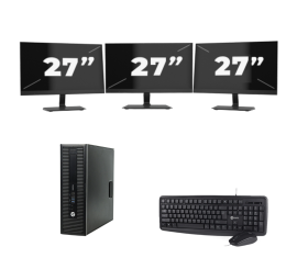 HP ProDesk 600 G2 USFF - Intel Core i3 6. sukupolvi - 8 Gt RAM - 256 Gt SSD - Windows 11 + 3x 27 tuuman näyttö
