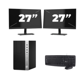 HP ProDesk 600 G5 Micro Tower - Intel Core i3 8. sukupolvi - 8GB RAM - 256GB SSD - Windows 11 + 2x 27 tuuman näyttö