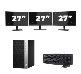 HP Prodesk 600 G5 Micro Tower - Intel Core i3, 8. sukupolvi - 8GB RAM - 256GB SSD - Windows 11 + 3x 27 tuuman näyttö
